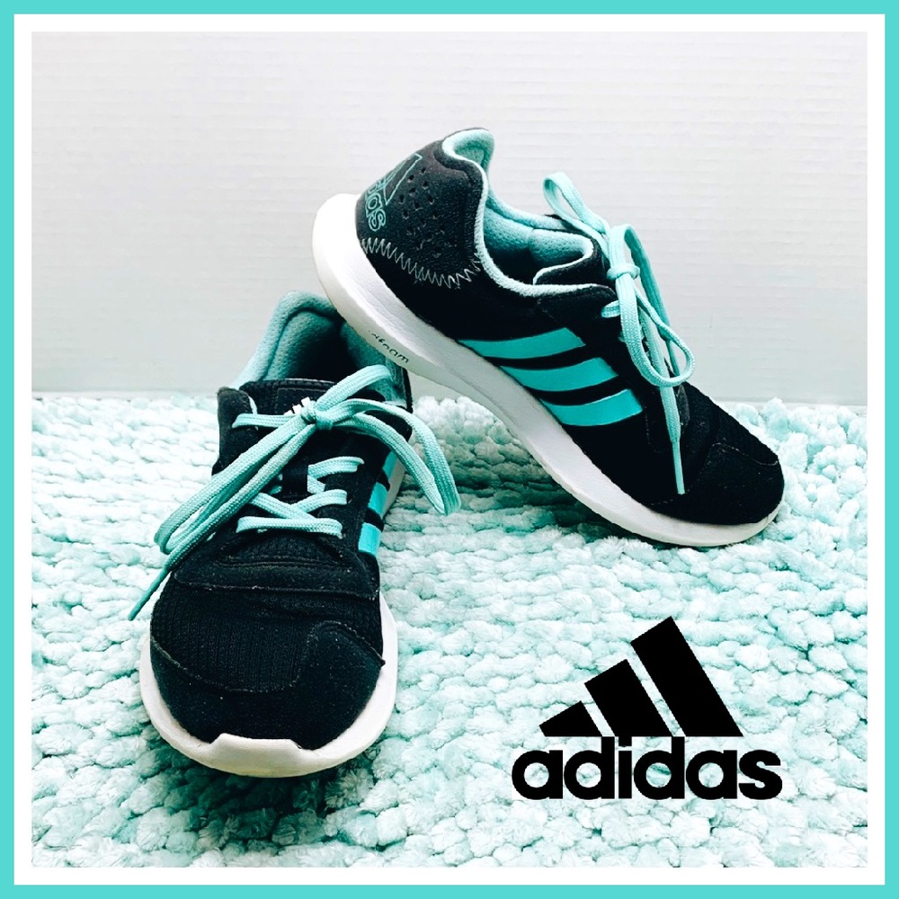 Addidas Running Jogging Workout Shoes Sneakers Black & Aqua Cushion Insoles - Picture 1 of 17